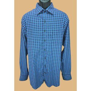 Peter Millar Crown Sport Mens Blue Checkered Shirt Large